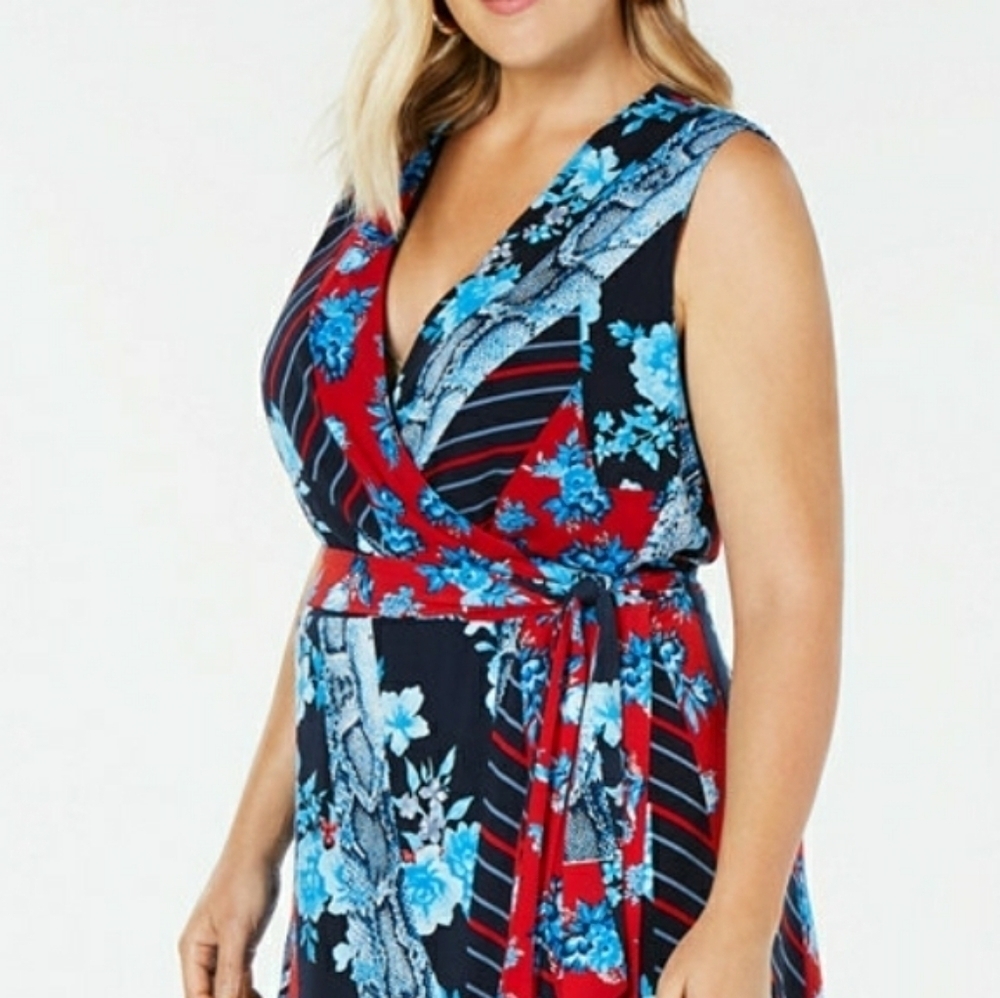 INC PLUS SIZE 0X XL PATCHWORK WRAPβ DRESS SUMMER - Picture 5 of 13